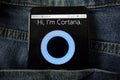 KONSKIE, POLAND - December 21, 2019: Cortana virtual assistant logo on mobile phone