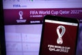 KONSKIE, POLAND - December 07, 2019: Fifa World Cup Qatar 2022 logo on mobile phone