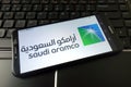 KONSKIE, POLAND - December 21, 2019: Saudi Aramco logo on mobile phone