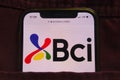 KONSKIE, POLAND - February 22, 2022: BCI Banco Credito logo on mobile phone hidden in jeans pocket