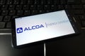 KONSKIE, POLAND - January 11, 2020: Alcoa Corporation logo on mobile phone Royalty Free Stock Photo
