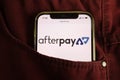 KONSKIE, POLAND - July 22, 2021: Afterpay Limited company logo on mobile phone Royalty Free Stock Photo