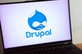 KONSKIE, POLAND - July 11, 2022: Drupal web content management framework logo displayed on laptop computer