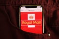 KONSKIE, POLAND - July 22, 2021: Royal Mail Group plc logo on mobile phone