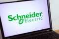 KONSKIE, POLAND - July 11, 2022: Schneider Electric energy management and automation company logo displayed on laptop computer Royalty Free Stock Photo