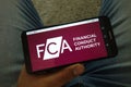 KONSKIE, POLAND - June 29, 2019: Financial Conduct Authority - FCA logo on mobile phone Royalty Free Stock Photo