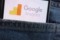 Google Analytics logo displayed on smartphone hidden in jeans pocket Royalty Free Stock Photo