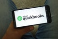 KONSKIE, POLAND - June 29, 2019: Intuit Quickbooks logo on mobile phone