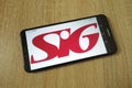 KONSKIE, POLAND - June 11, 2019: SIG plc company logo on mobile phone