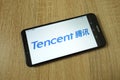 KONSKIE, POLAND - June 11, 2019: Tencent Holdings Limited conglomerate logo on mobile phone