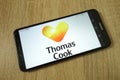 KONSKIE, POLAND - June 11, 2019: Thomas Cook Group plc logo on mobile phone