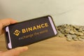 KONSKIE, POLAND - March 20, 2022: Binance cryptocurrency exchange logo on mobile phone Royalty Free Stock Photo