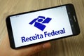 KONSKIE, POLAND - November 24, 2019: Brazilian Receita Federal logo on mobile phone