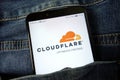 KONSKIE, POLAND - November 24, 2019: Cloudflare Inc logo on mobile phone