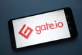 Gate.io cryptocurrency exchange logo displayed on smartphone