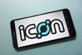 ICON ICX cryptocurrency logo displayed on smartphone