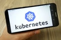 KONSKIE, POLAND - November 24, 2019: Kubernetes logo on mobile phone