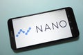 Nano cryptocurrency logo displayed on smartphone