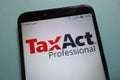 TaxAct Professional tax software logo displayed on smartphone