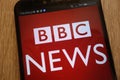BBC News logo displayed on a modern smartphone