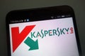 Kaspersky logo on smartphone Royalty Free Stock Photo