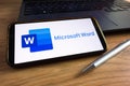 KONSKIE, POLAND - September 17, 2022: Microsoft Word logo displayed on smartphone in the office. Microsoft Word is a word Royalty Free Stock Photo