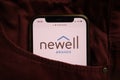 KONSKIE, POLAND - September 04, 2021: Newell Brands Inc logo on mobile phone hidden in jeans pocket