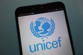 Unicef logo on smartphone Royalty Free Stock Photo