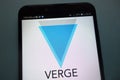 Verge cryptocurrency logo on a smartphone