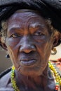 Close up portrait of Authentic African Konso Old Woman with Black Turban and necklace in the Local Tribal Village Royalty Free Stock Photo