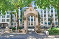 Konstanz, Germany - Group of sculptures with arch and fountain called `Triumphbogen` in street of Konstanz