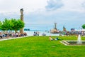 KONSTANZ, GERMANY, JULY 23, 2016: View of the port of konstanz with a famous revolving statue, bodensee, Germany