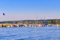 Konstanz, Germany - Yacht marina at harbor of Lake Constance during sunset in summer Royalty Free Stock Photo