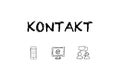 `Kontakt` text and icons on white board. Translation: `Contact`