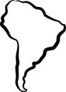 Simple map of South America. South America map outline. Rough sketch of South America map on white. Vector illustration.