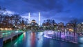 Mosque and park pool reflections Royalty Free Stock Photo