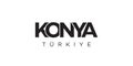 Konya in the Turkey emblem. The design features a geometric style, vector illustration with bold typography in a modern font. The