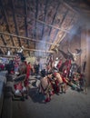 Konyak Warriors inside hid hut at Hornbill Festival,Nagaland,India Royalty Free Stock Photo