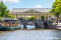 Koornbrug and cafe on New Rhine canal, Leiden, Netherlands Royalty Free Stock Photo