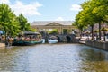 Koornbrug and cafe on New Rhine canal, Leiden, Netherlands