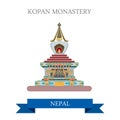 Kopan Monastery Kathmandu Nepal vector flat attraction travel