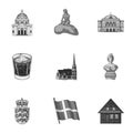 Kopeck, money, crown, and other web icon in monochrome style.Attributes,country, Denmark icons in set collection.