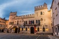 KOPER, SLOVENIA - MAY 15, 2019: Evening view of the Praetorian Palace at Titov Trg square in Koper, Sloven