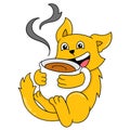 Kopi Luwak is drinking delicious coffee, doodle icon image kawaii