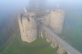 Koporye fortress, morning October fog aerial photography. Leningrad region, Russia Royalty Free Stock Photo