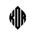 KOR circle letter logo design with circle and ellipse shape. KOR ellipse letters with typographic style. The three initials form a