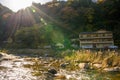 Korankei Valley In autumn, Riverside with rocks and grass outside of Toyota city