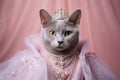 Korat Cat Dressed As A Princess On Blush Color Background