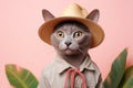 Korat Cat Dressed As A Tourist Blush Color Background