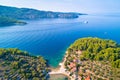 Korcula island. Bay entrance of Vela Luka aerial view